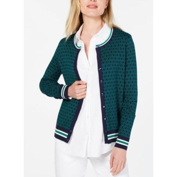 Charter Club Women's Patterned Cardigan Sweater Green Size Small - Picture 1 of 5